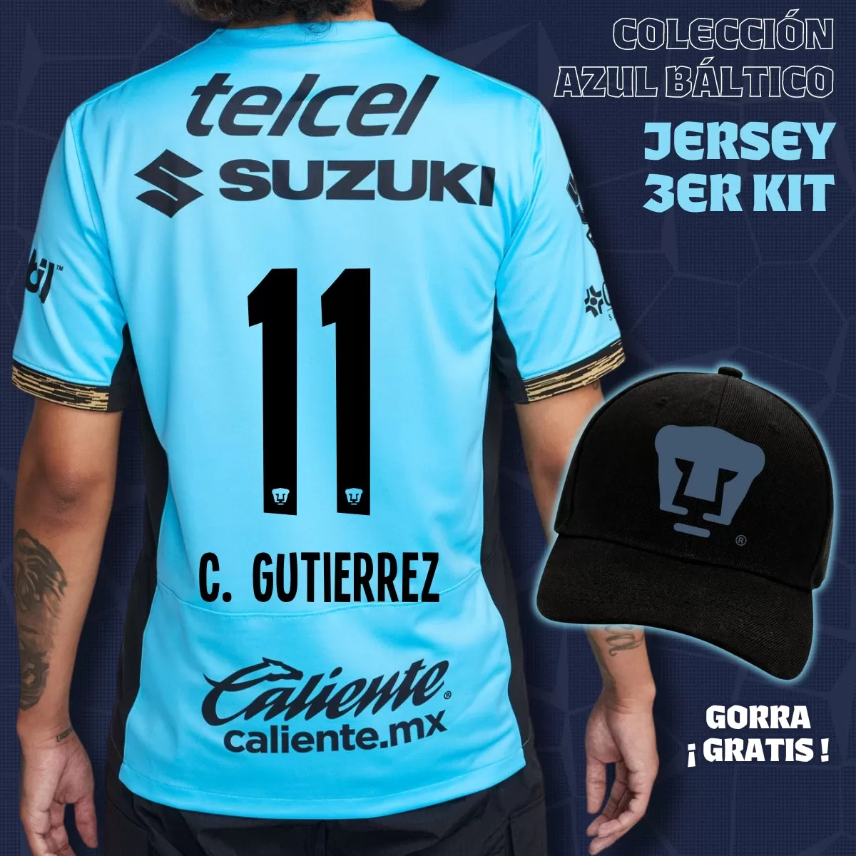 11 Carlos Gutiérrez - Colección Azul Báltico - Jersey Tercer Kit   Gorra de Regalo