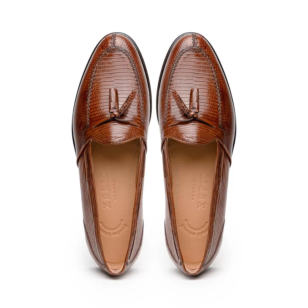 14-580-CGN FRANCO Teju Lizard Tassel Loafer, Cognac