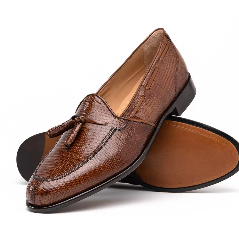 14-580-CGN FRANCO Teju Lizard Tassel Loafer, Cognac