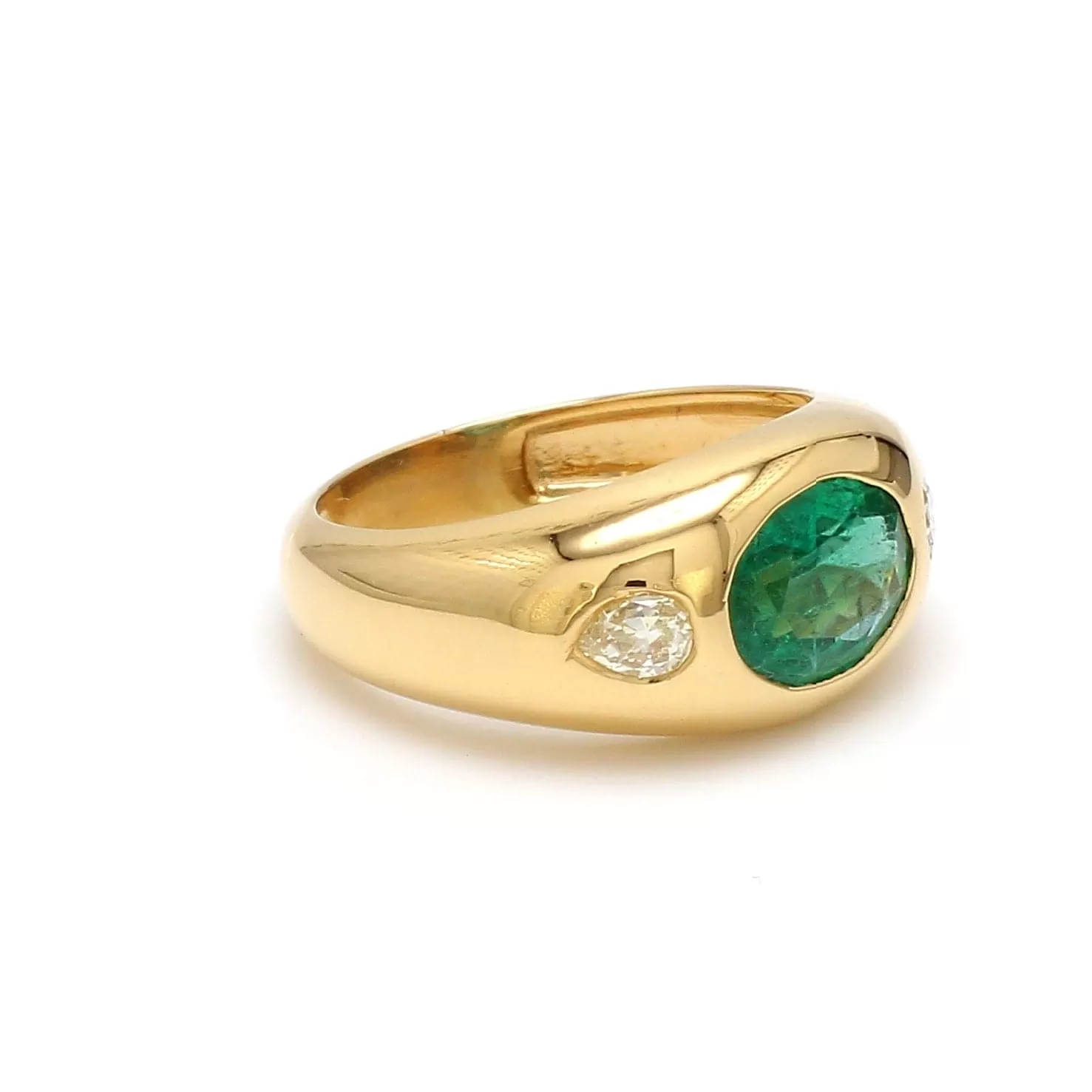 14K & 18K Gold Oval Emerald & Diamond Dome Ring