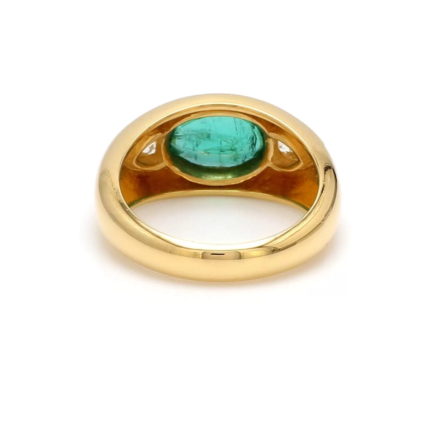 14K & 18K Gold Oval Emerald & Diamond Dome Ring