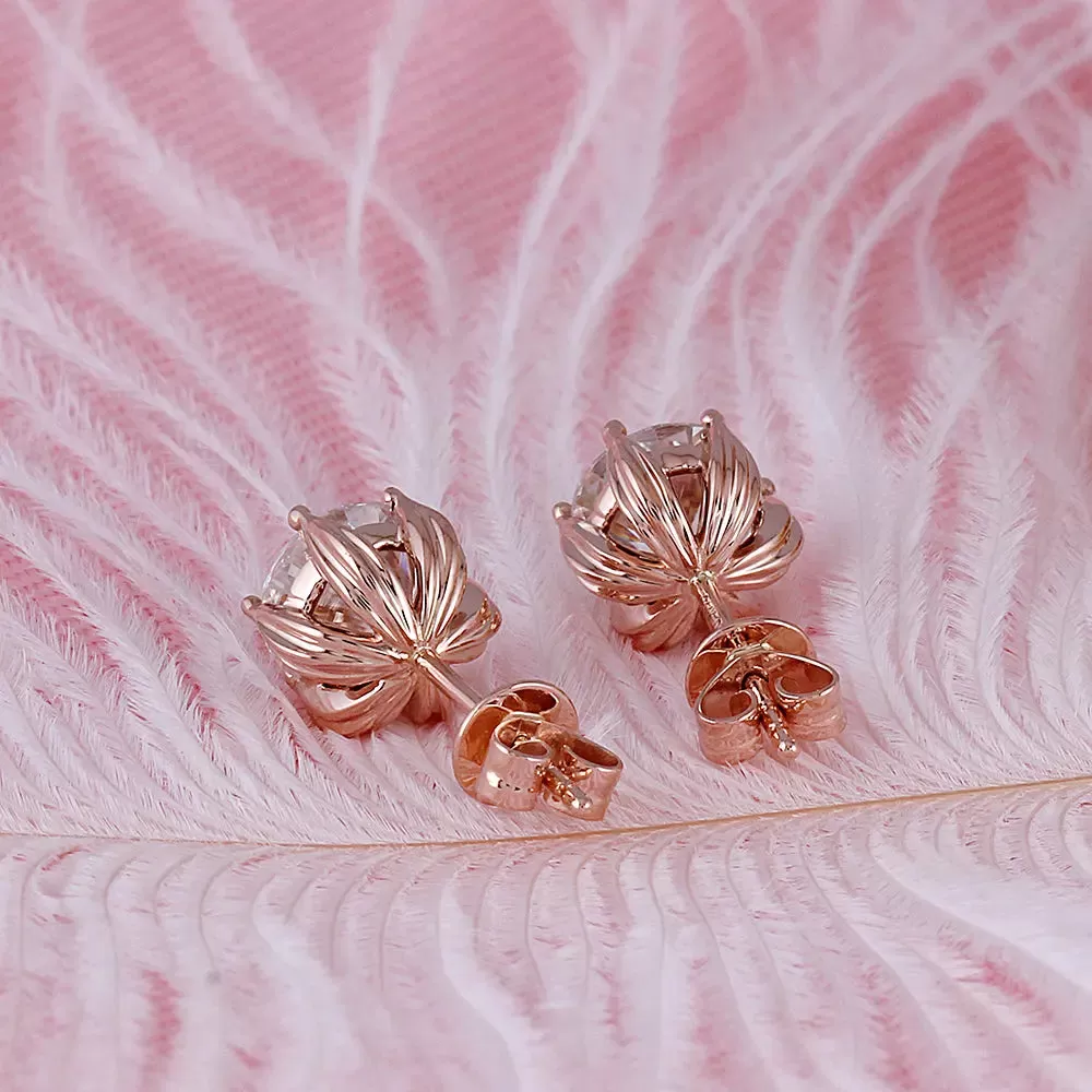 14k Rose Gold or 925 Silver Flower Moissanite Stud Earrings 2ctw