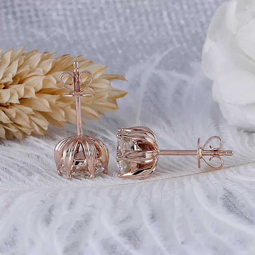 14k Rose Gold or 925 Silver Flower Moissanite Stud Earrings 2ctw