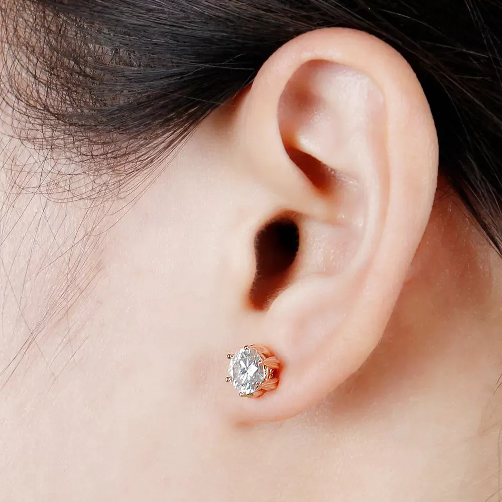 14k Rose Gold or 925 Silver Flower Moissanite Stud Earrings 2ctw