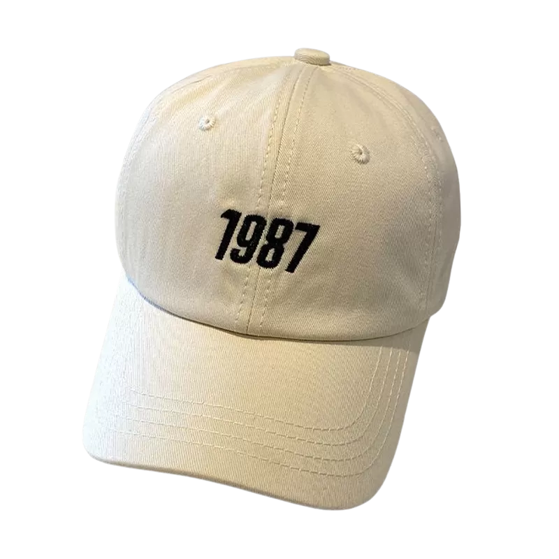 1987 Embroidery Graphic Baseball Caps Kpop Style Unisex Cotton Hats Mens Womens Black Navyblue Beige Stylish Casual