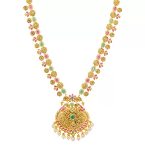 22K Yellow Gold & Multi-Stone Long Temple Necklace (74.7gm)