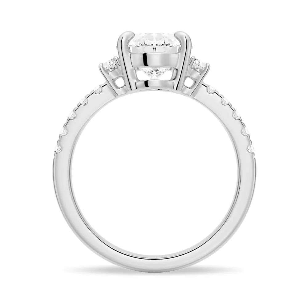 3 CT. Three Stone Oval & Half Moon Moissanite Engagement Ring with Pavé Band