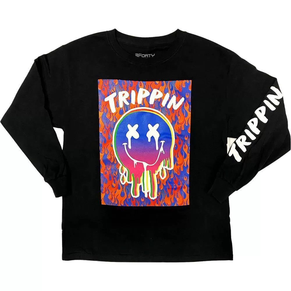 3Forty Inc Boys Trippin Smile Long Sleeve Shirt Black