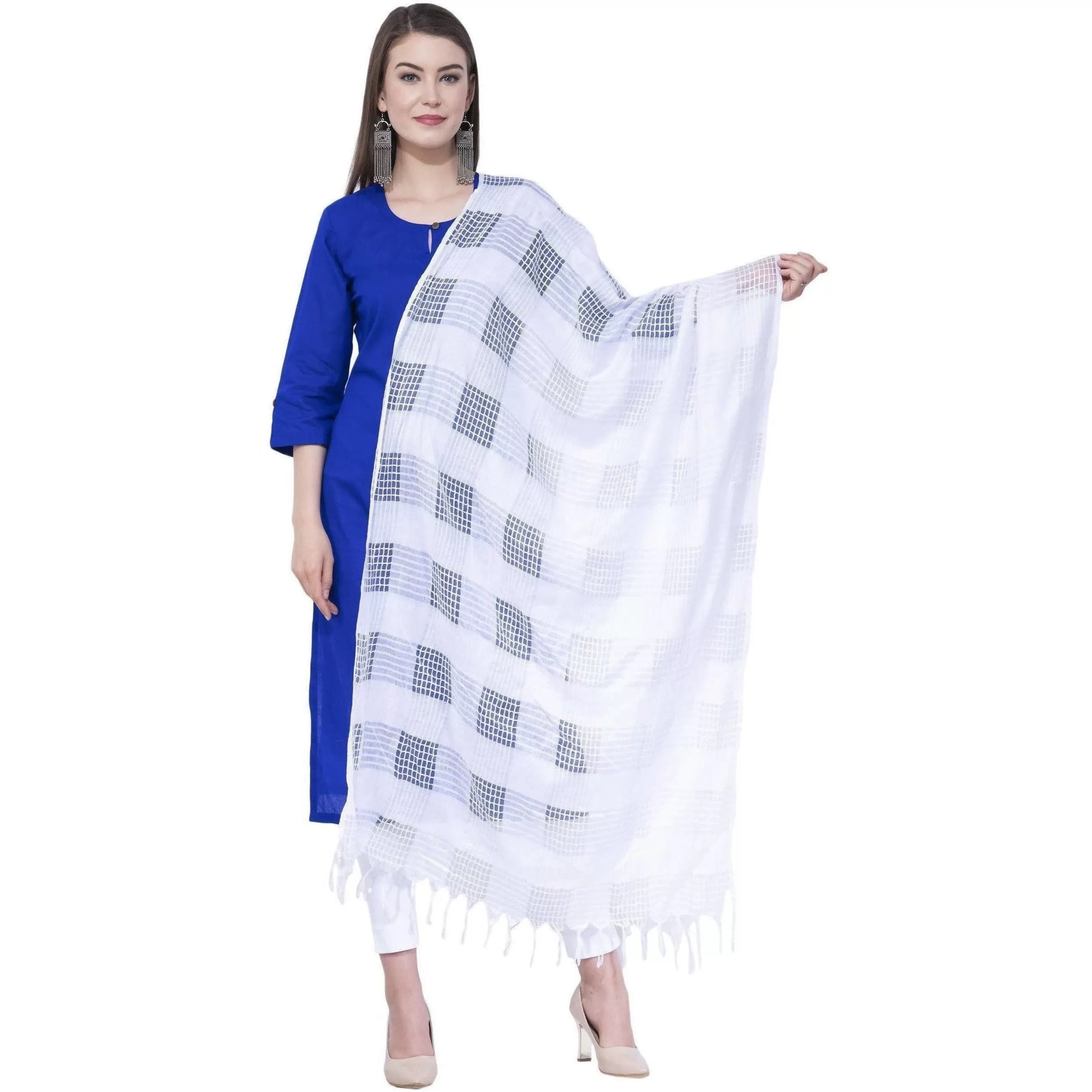 A R Silk Off white Color Window square Cotton Dupattas and Chunnis