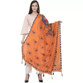 A R Silk Silk Peacock Multi Fancy Dupatta Color Orange Dupatta or Chunni