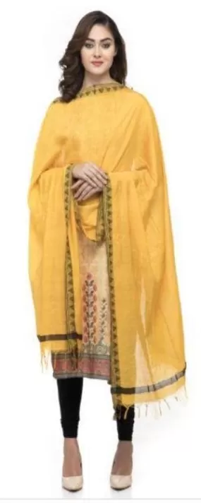 A R Silk Women's Cotton Self Design Yellow Regular Dupatta