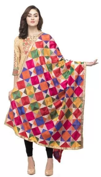 A R Silk Women's Silk Multi Emb. Multi Fancy Dupatta