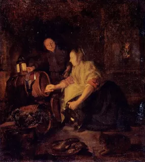 A Woman Drawing Wine from a Barrel