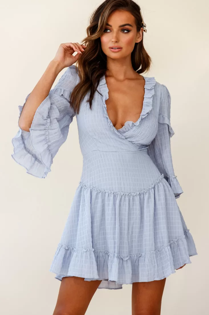 Albany Lace Up Back Frill Dress Shirred Grey