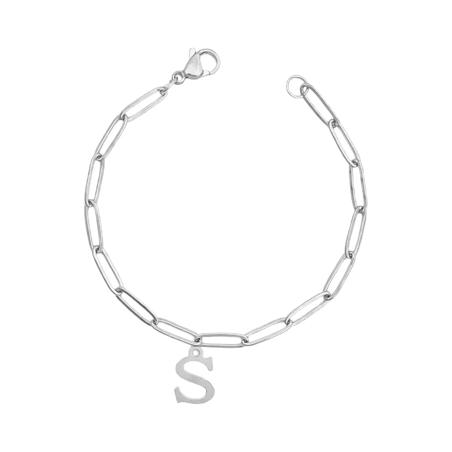 Alphabet Paperclip Bracelet Silver (N-Z)