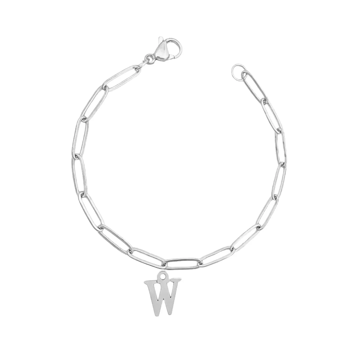 Alphabet Paperclip Bracelet Silver (N-Z)