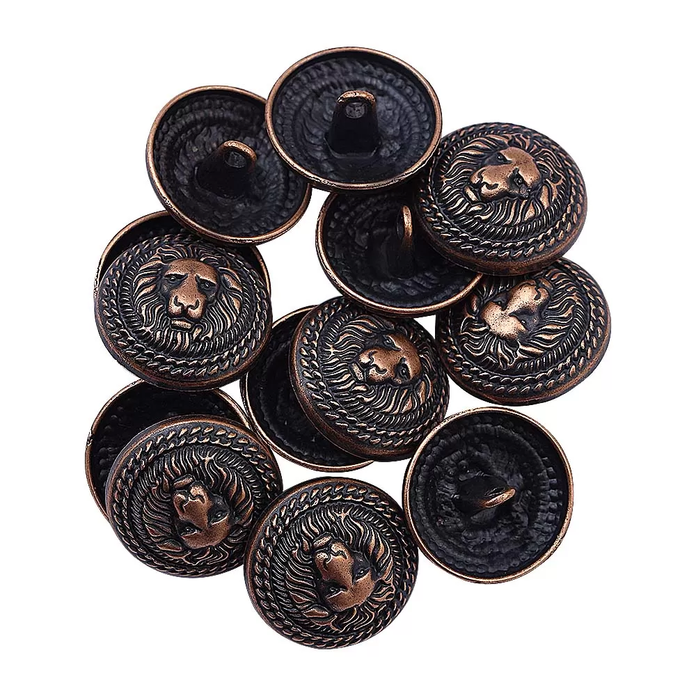 Antique Vintage Lion Face Round Shape Shank Metal Buttons