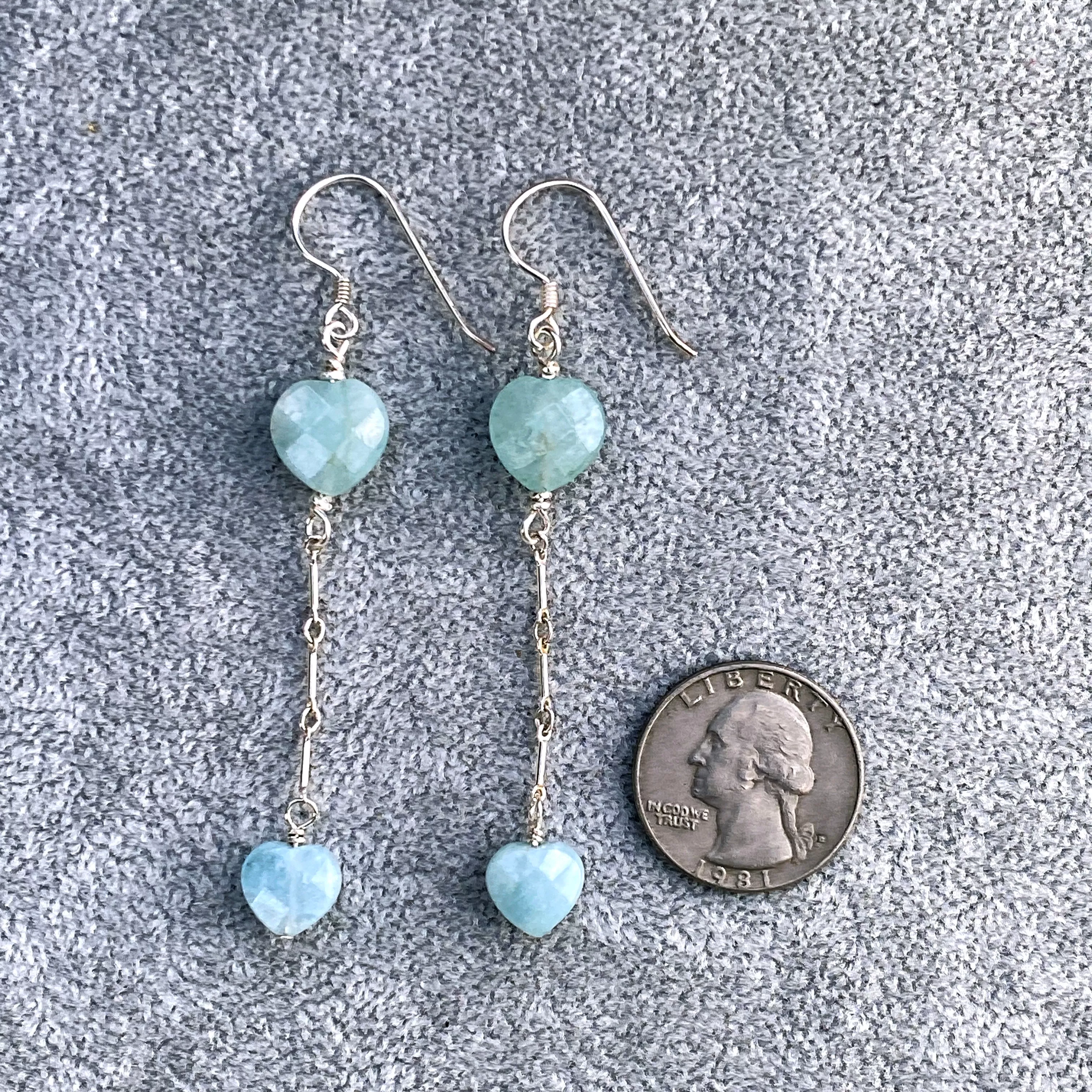 Aquamarine gemstone Heart Dangle Earrings