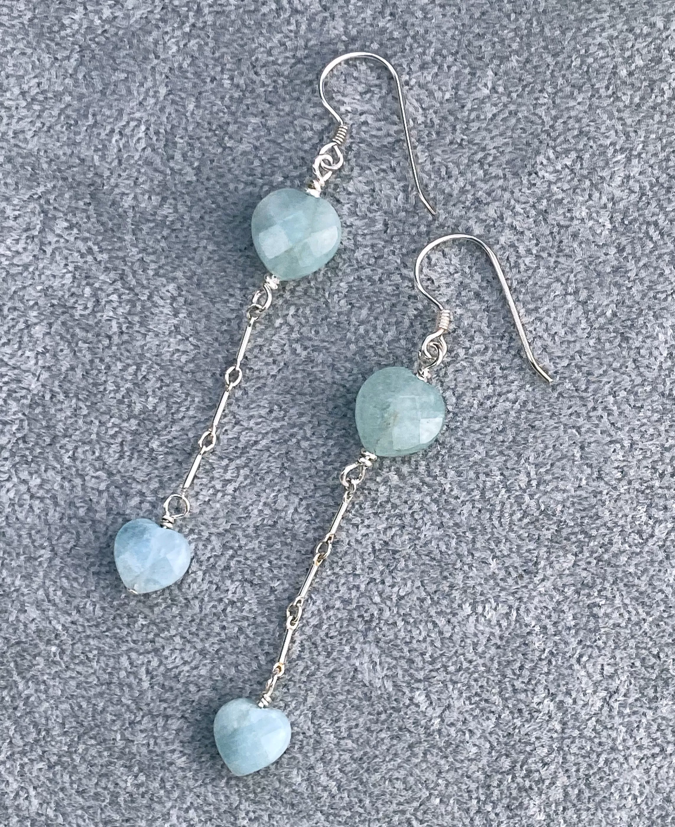 Aquamarine gemstone Heart Dangle Earrings