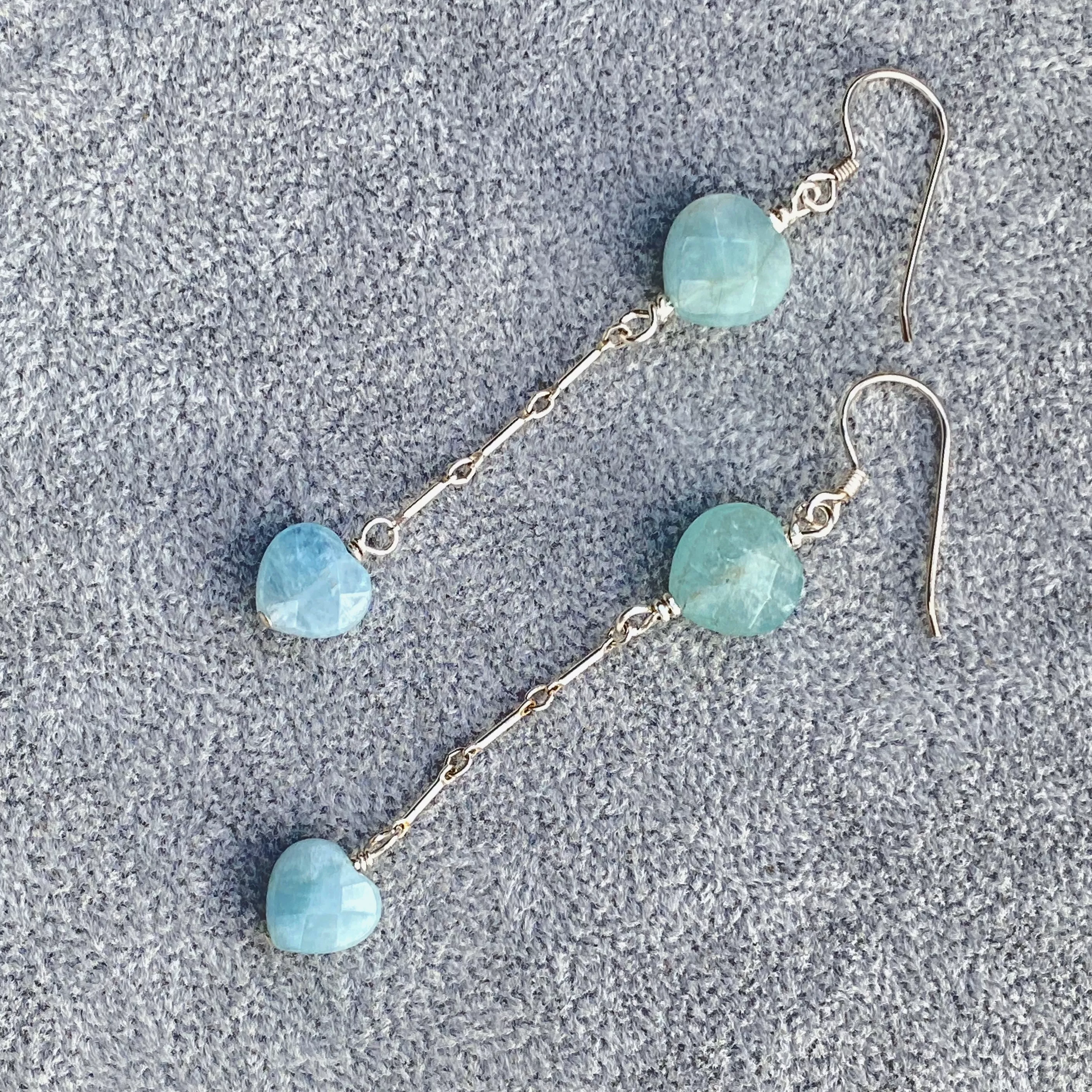 Aquamarine gemstone Heart Dangle Earrings