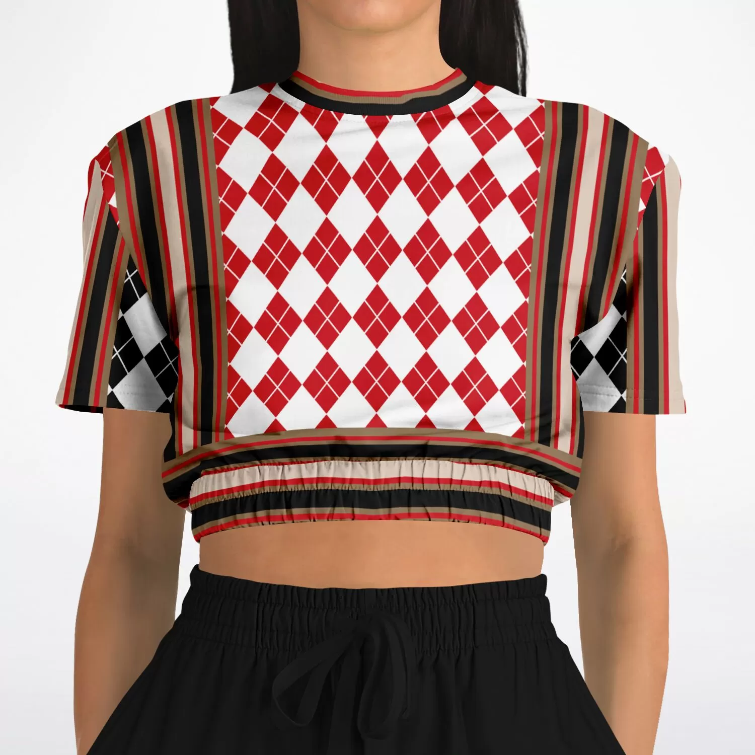 Argyle Me This Short Sleeve Cropped Eco-Poly Sweater