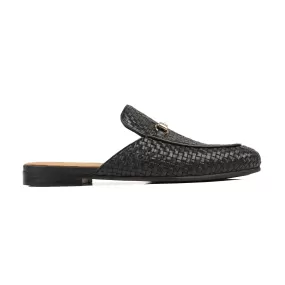 Barnaby - Men's Black Hand Woven Calf Leather Slipper