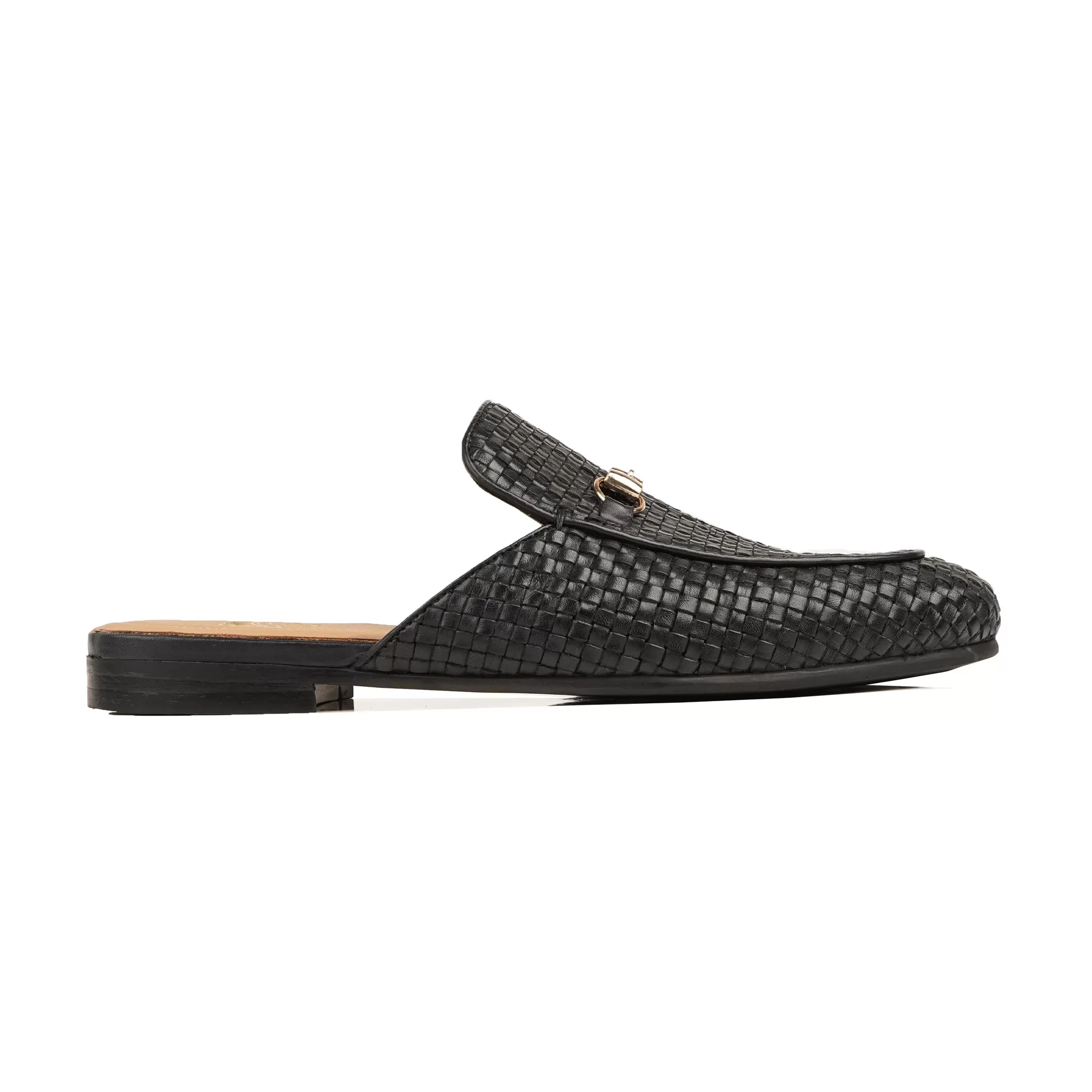 Barnaby - Men's Black Hand Woven Calf Leather Slipper