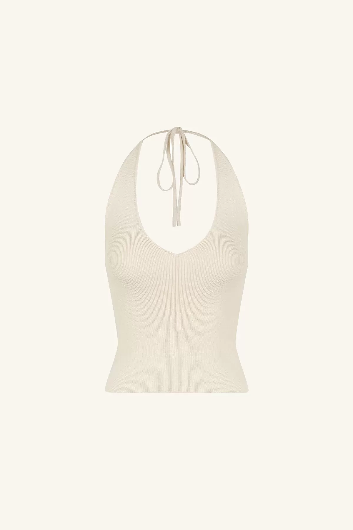 BASIC PLUNGED HALTER TOP - BONE