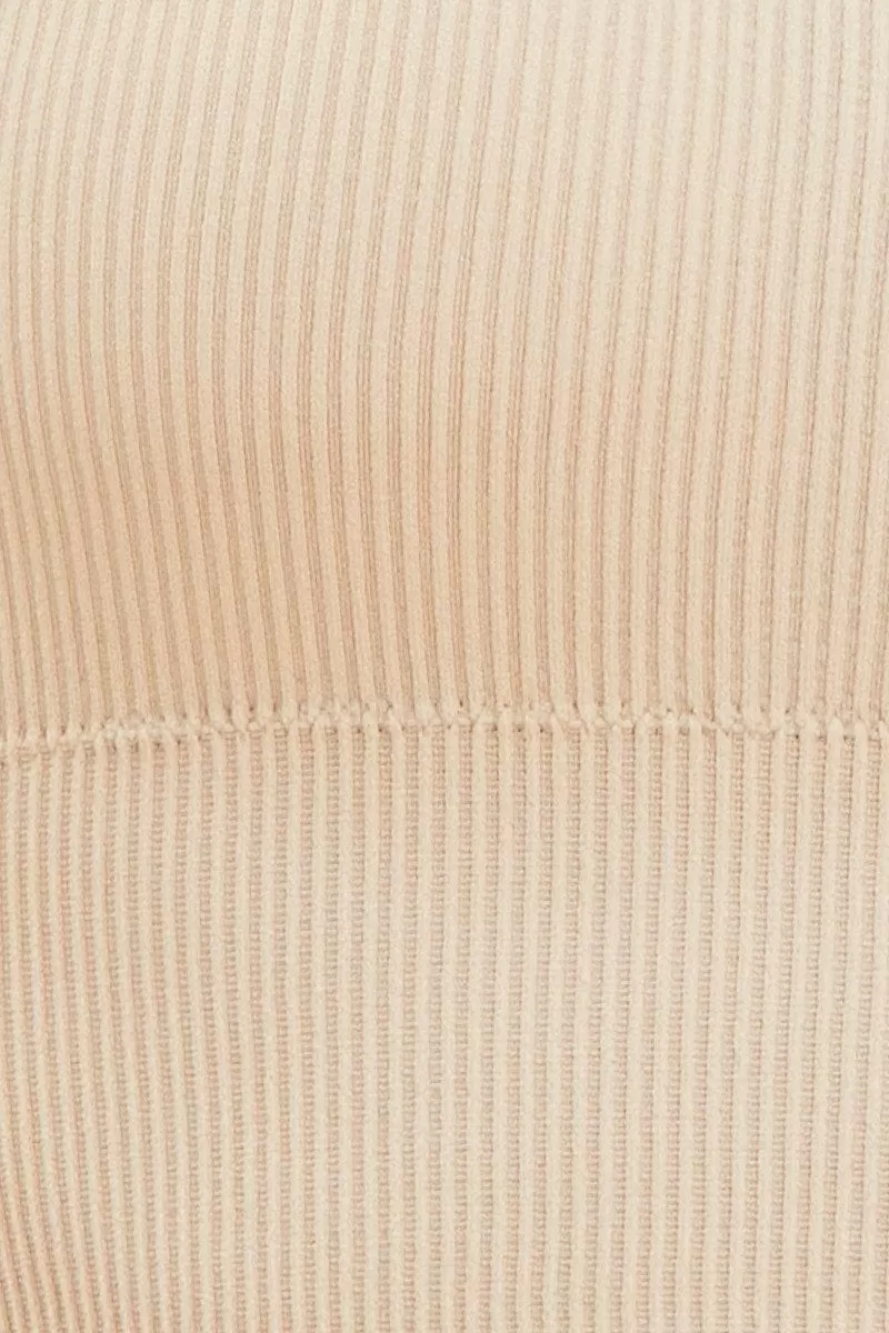 Beige Bone Seamless Tank Top Scoop Neck Rib Crop