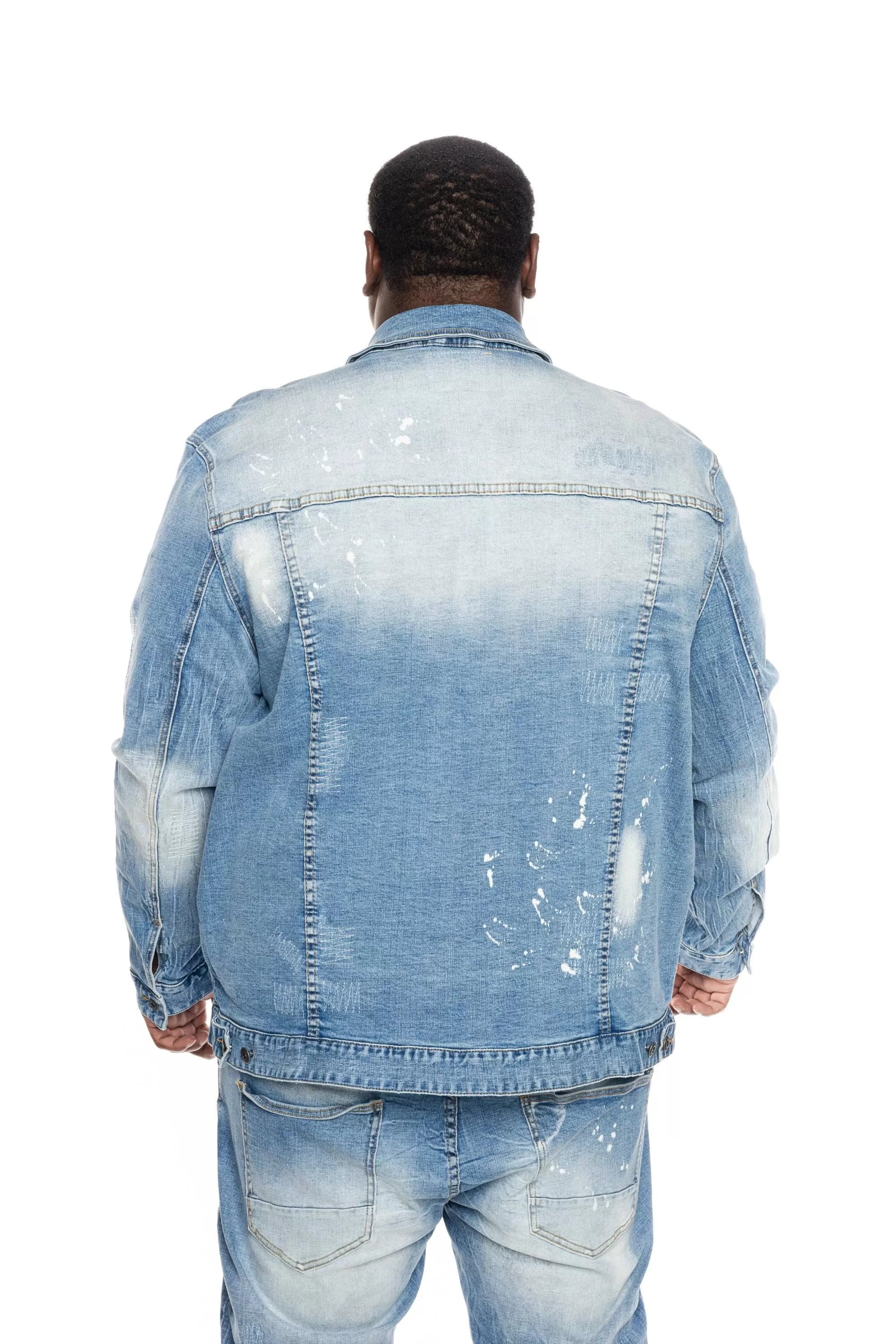 Big and Tall Bleached Detail Semi Basic Jean Jacket - Ocean Blue