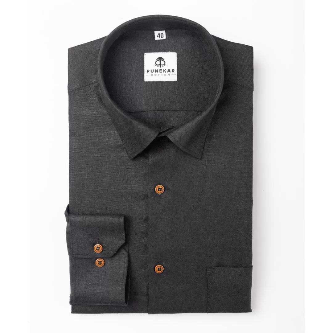 Black Color Blended Linen Shirt For Men's