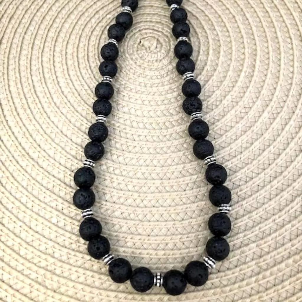 Black Lava Rock Beaded Necklace