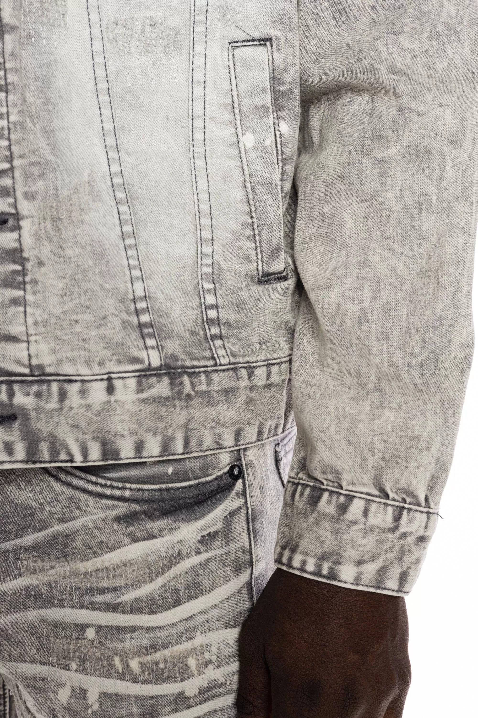 Bleached Detail Semi Basic Jean Jacket - Frost Grey