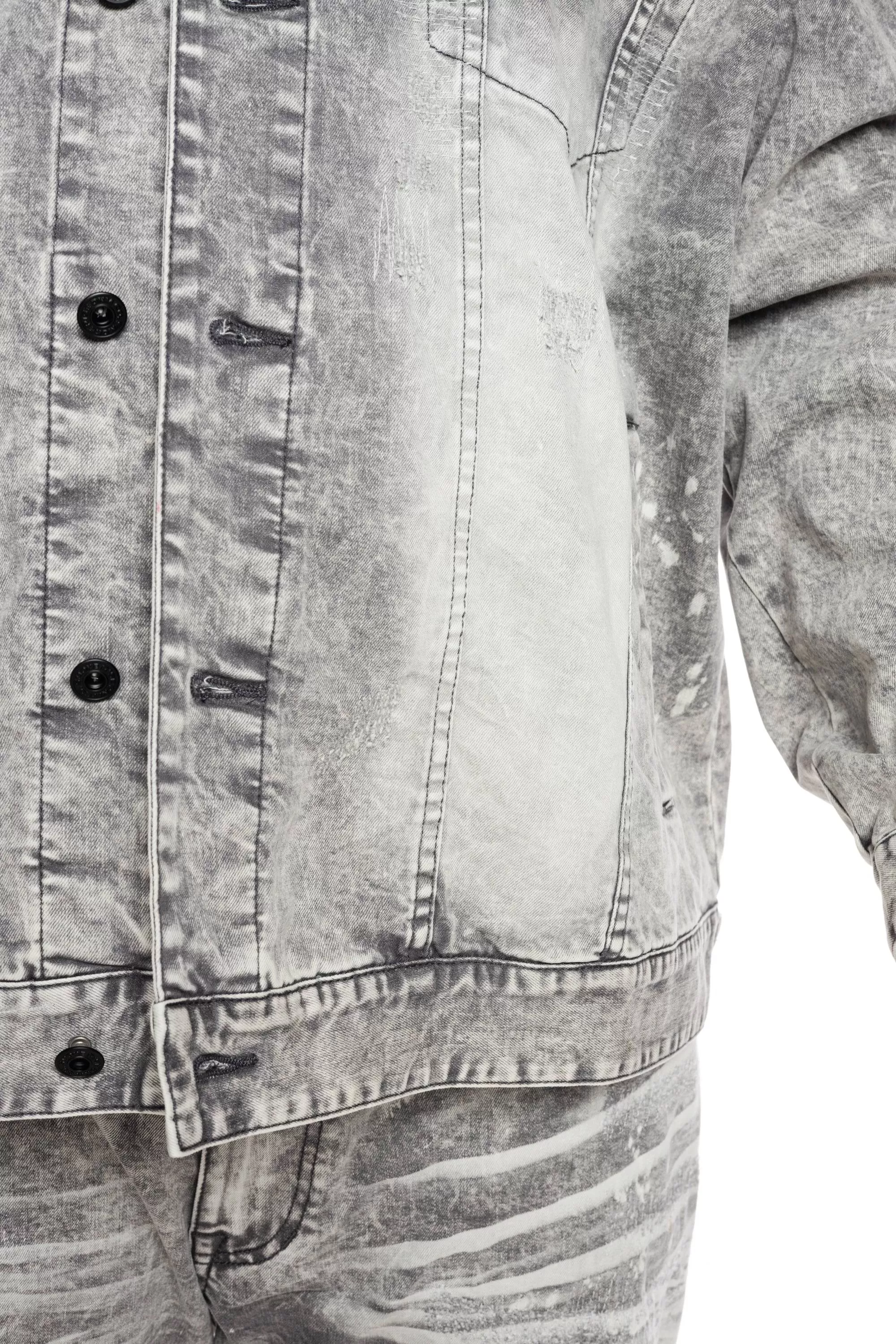 Bleached Detail Semi Basic Jean Jacket - Frost Grey