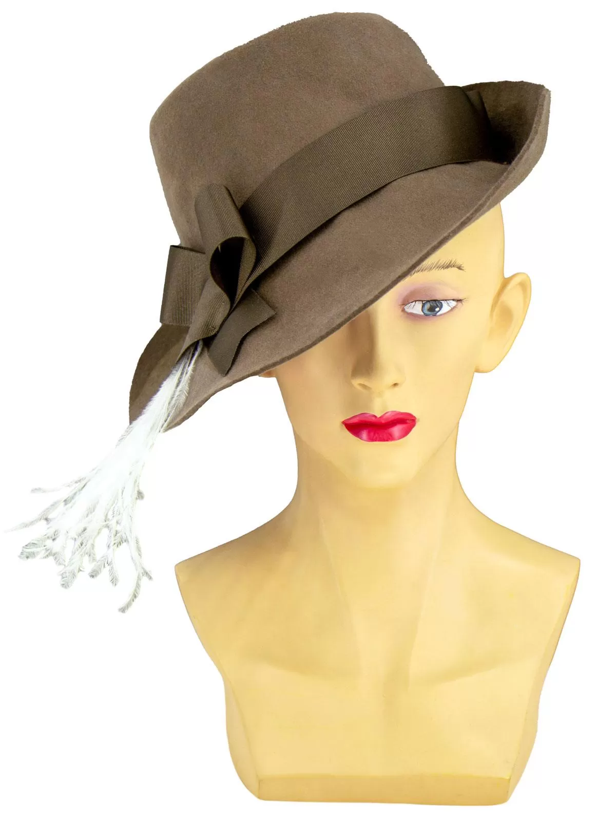 Brown 1940s Vintage Style Trilby Feather Hat