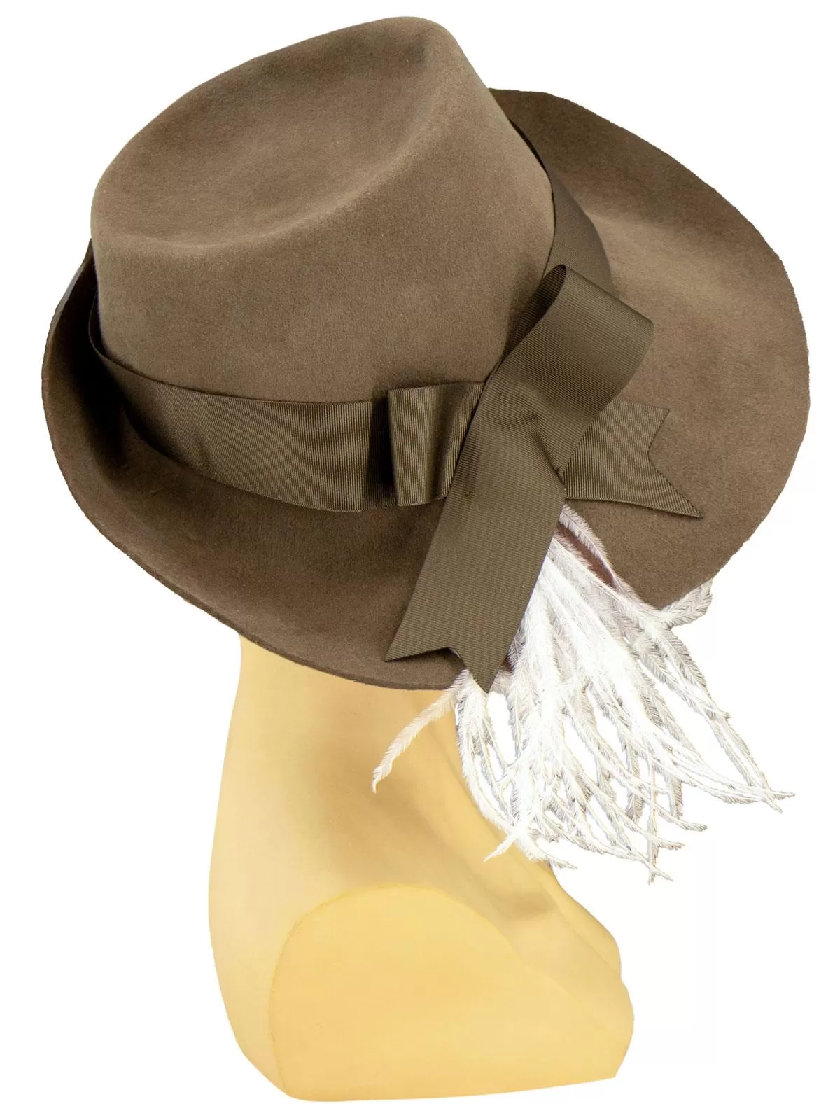 Brown 1940s Vintage Style Trilby Feather Hat