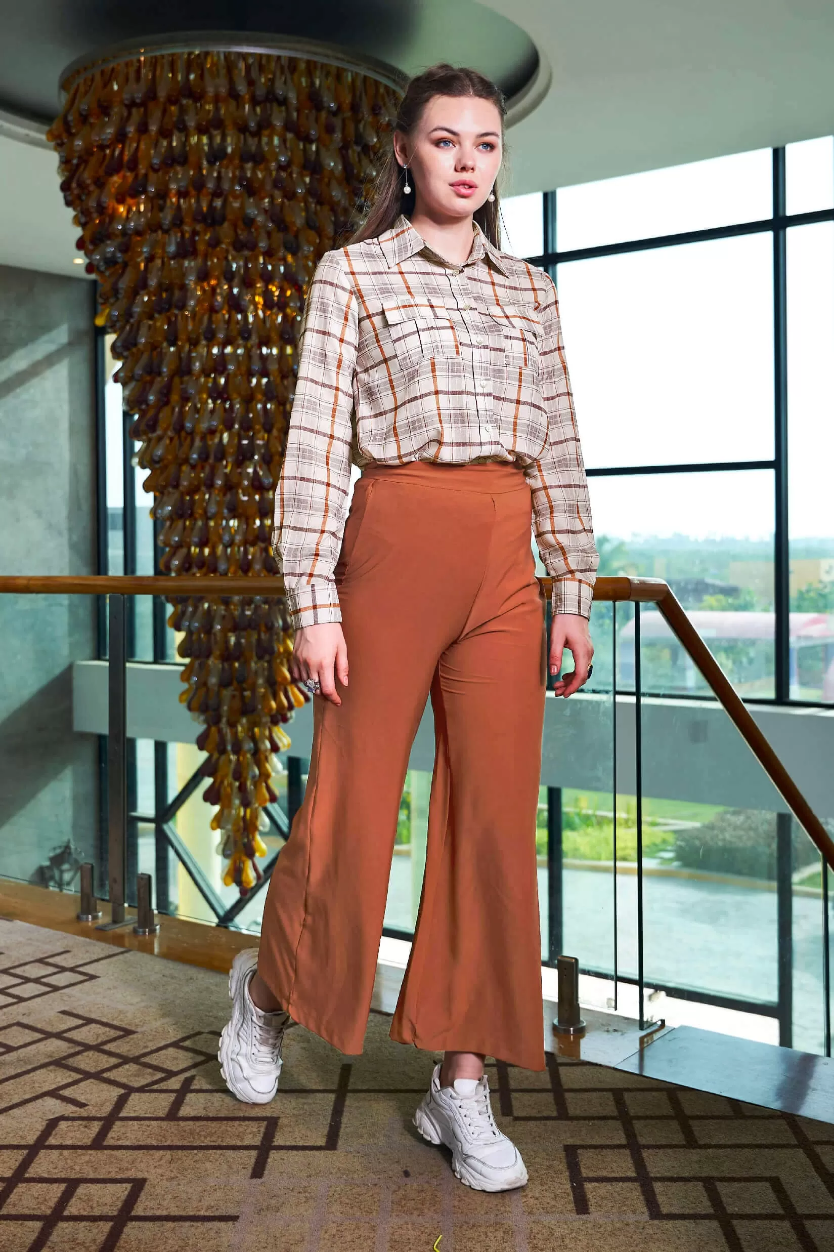 Brown High Rise Wide Leg Trouser