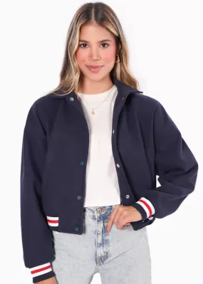 Chaqueta tipo college con puños y ruedo en contraste - RAISA