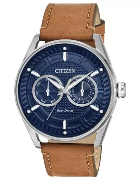 Citizen DRIVE CTO Mens Watch - Blue Dial - Brown Leather Strap - Day/Date - 100m