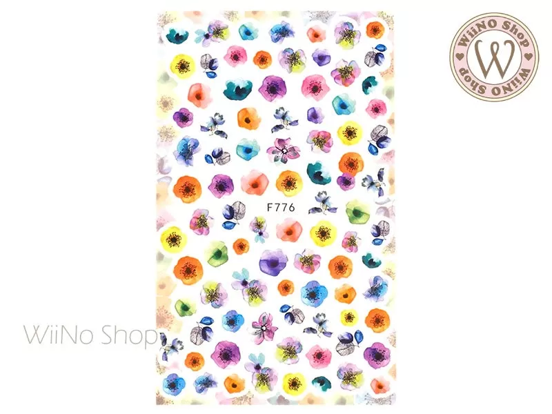 Colorful Poppy Flower Adhesive Nail Art Sticker - 1 pc (F776)