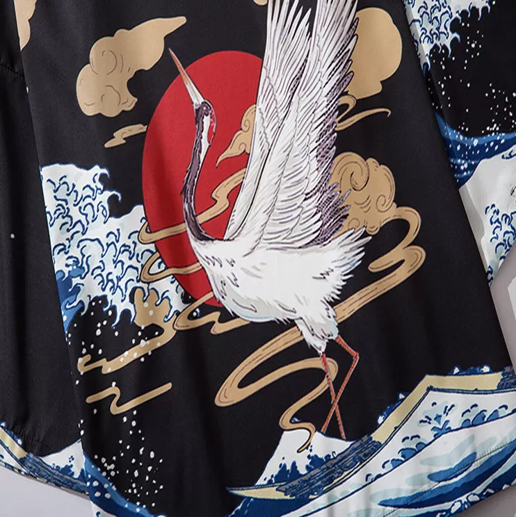 Cranes x Waves Kimono Shirt | Anime Kimono