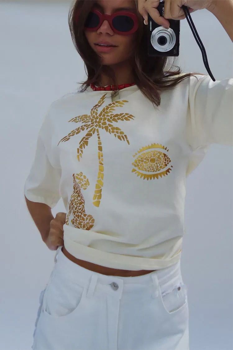 Cream and Gold Mosaic Leopard T-Shirt