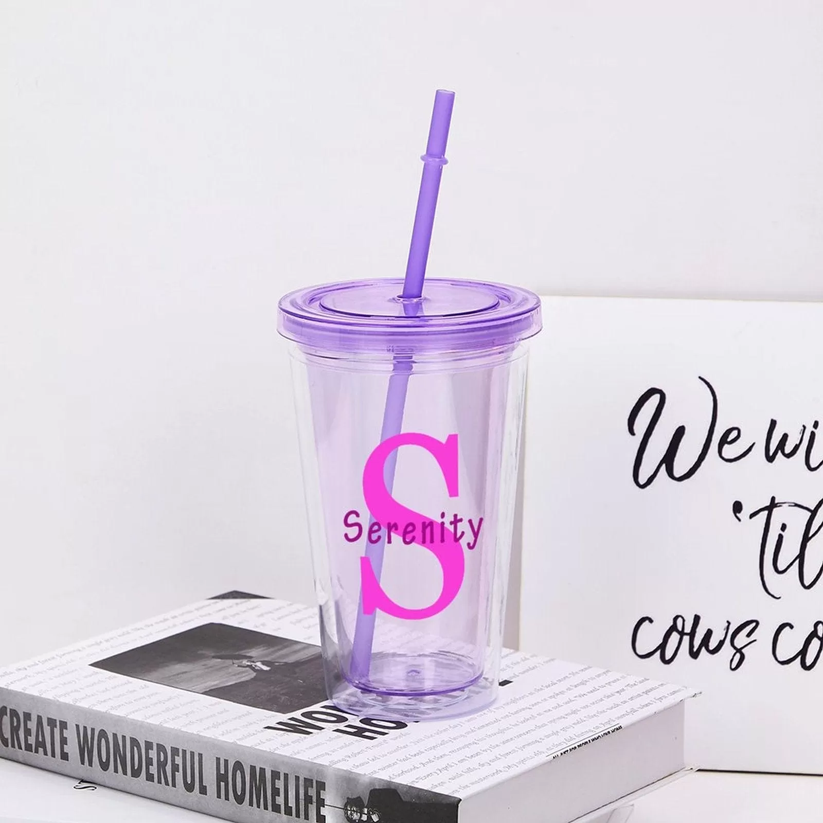 Custom Name&Initials Flower Tumbler with Straw - 16 OZ. Bridesmaid Gift