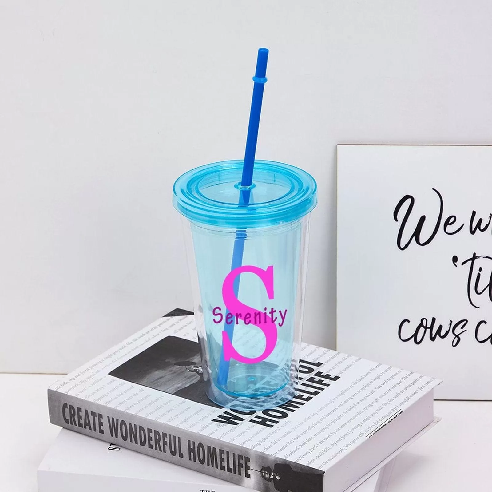 Custom Name&Initials Flower Tumbler with Straw - 16 OZ. Bridesmaid Gift