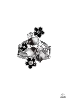 Daisy Delight Black and White Moonstone Flower Ring - Paparazzi Accessories