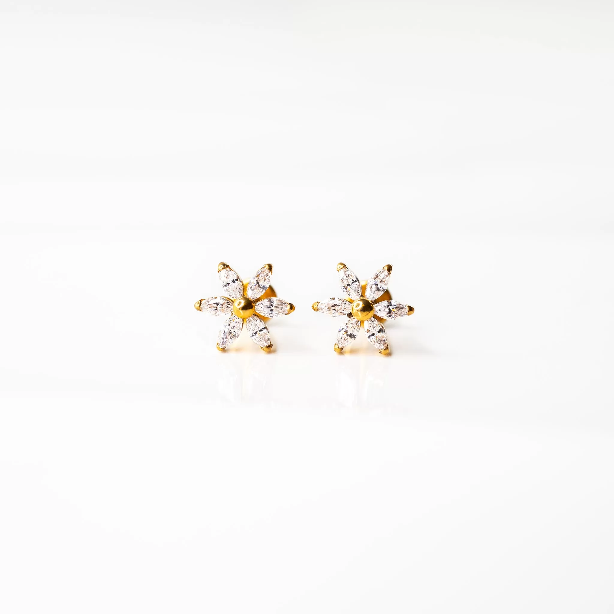 Daisy Marquise Flower Flat Back Sleeper Earrings - Six Stones