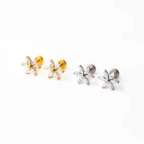 Daisy Marquise Flower Flat Back Sleeper Earrings - Six Stones