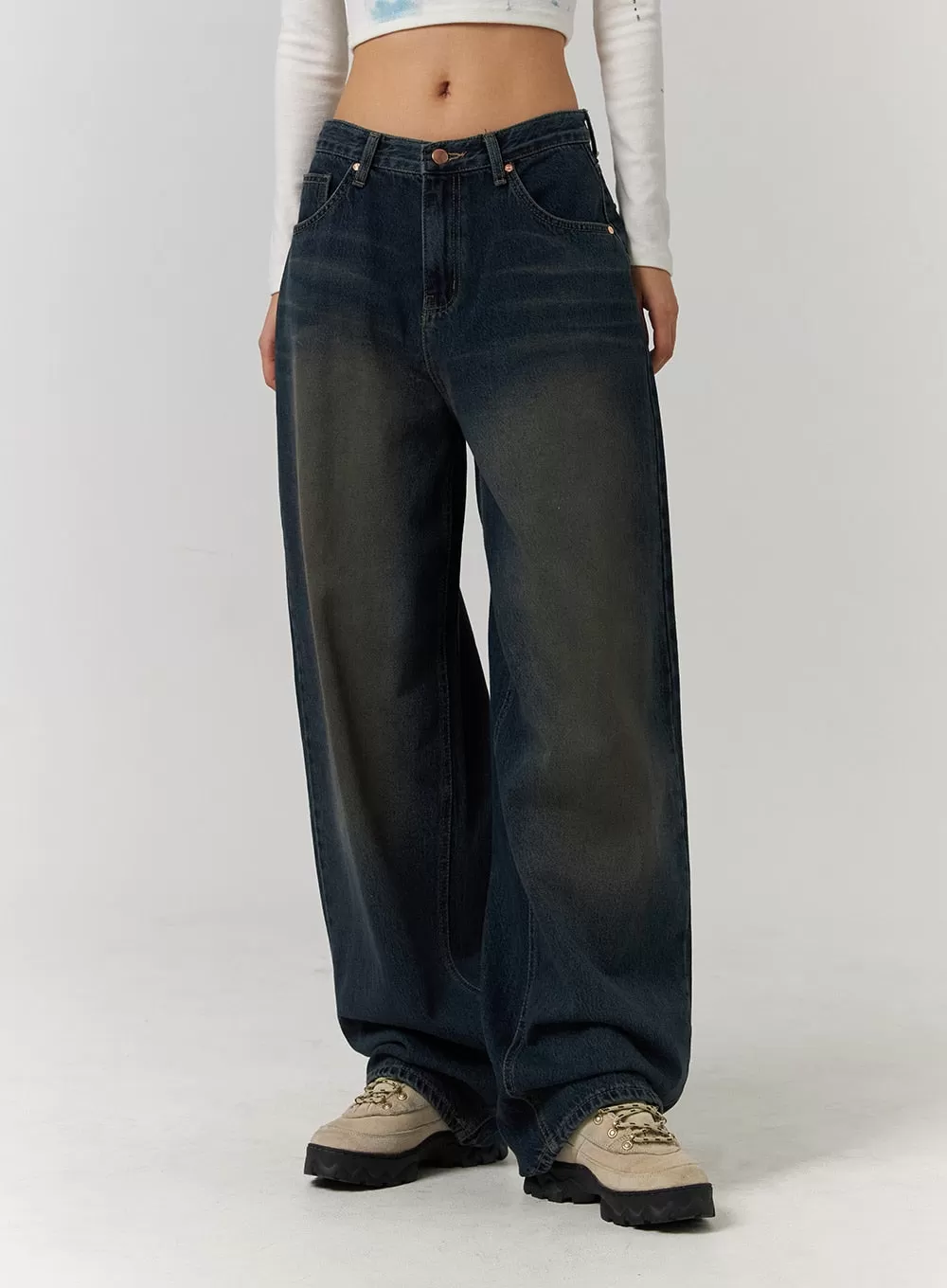 Dark Washed Wide Leg Jeans CD329