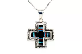 David Rosales Red Moon Striped Cross Pendant