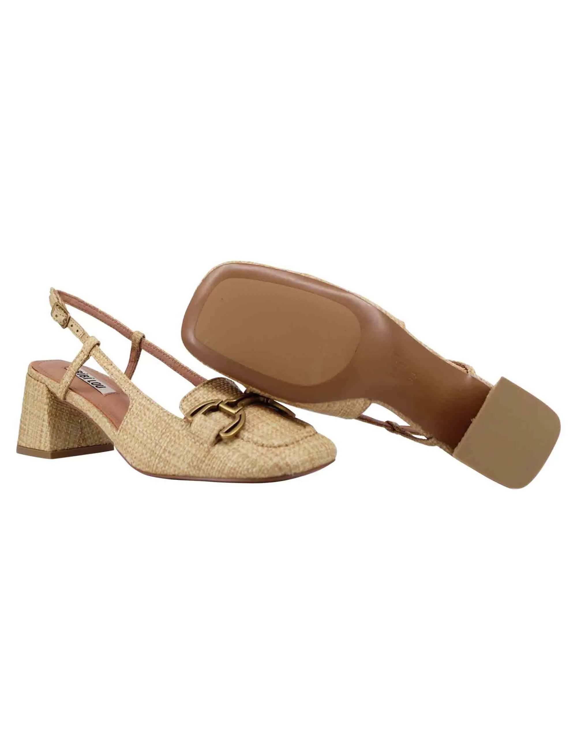 Decollete slingback donna in tessuto naturale con fibbia Renée